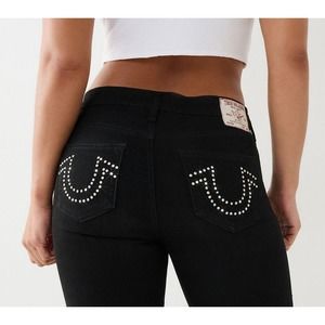True Religion Women's Becca Crystal Studs Bootcut Stretch Jeans in Black Rinse